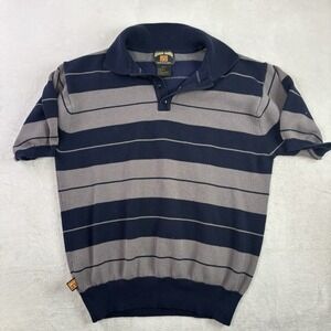 VTG FB County Grey Blue Striped Short Sleeve Knit Collared Polo Men's XL